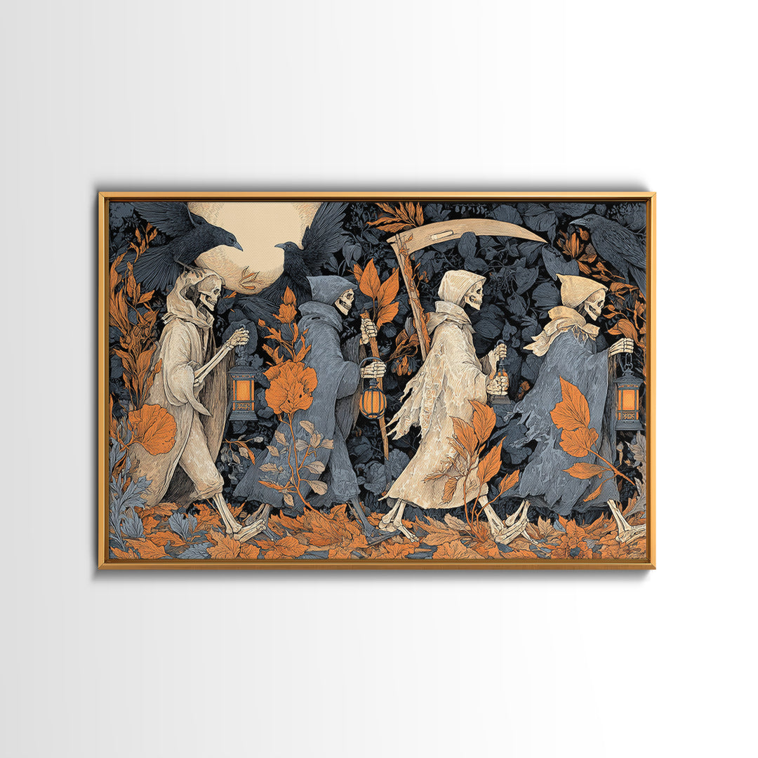 The Autumn Reaper Parade - Occult Still Life, Halloween Wall Art, Landscape Wall Art, Framed Canvas Print, Halloween Home Decor