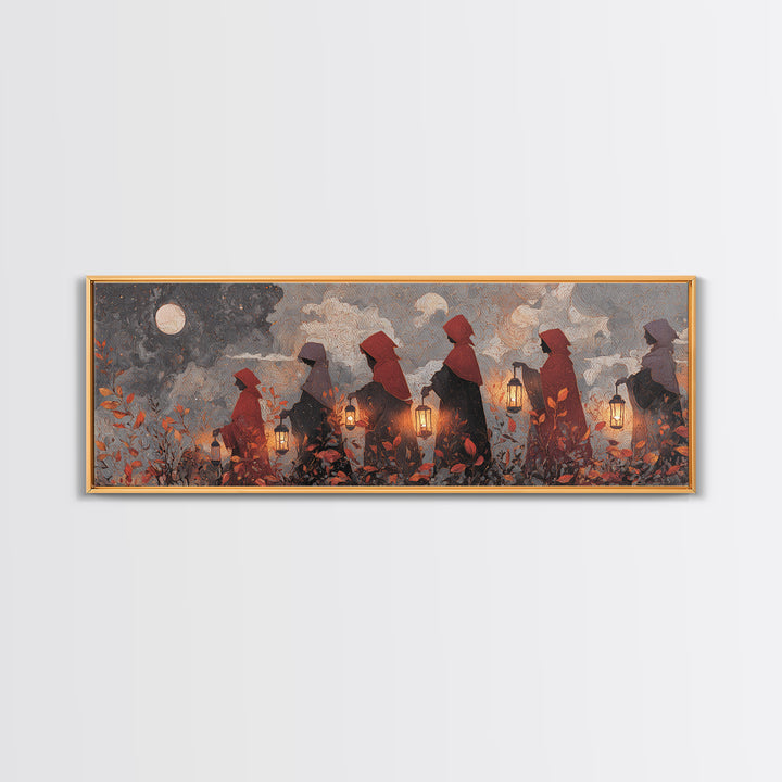 The Autumn Reaper Parade - Surreal Celestial Vision, Spooky Wall Decor, Extra Wide Wall Art, Framed Canvas Print, Halloween Home Decor