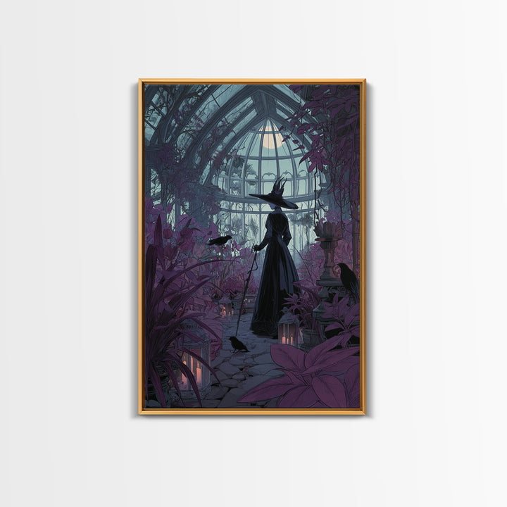 The Witch Queen Greenhouse - Icon Portrait, Macabre Halloween Art, Vertical Wall Art, Framed Canvas Print, Halloween Home Decor