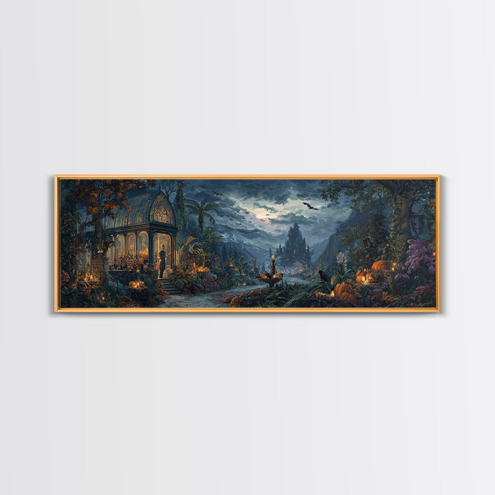 The Witch Queen Greenhouse - Environmental Panorama, Dark Fantasy Wall Art, Extra Wide Wall Art, Canvas Print, Halloween Home Decor