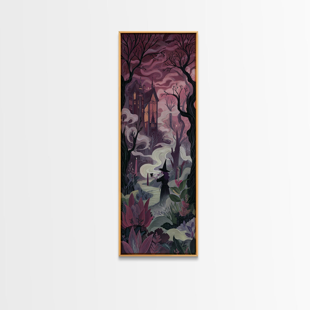 The Witch Queen Greenhouse - Environmental Panorama, Occult Wall Decor, Tall Narrow Wall Art, Canvas Print, Halloween Home Decor