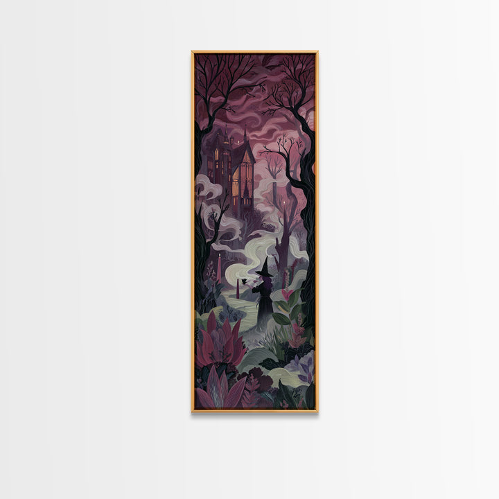 The Witch Queen Greenhouse - Environmental Panorama, Occult Wall Decor, Tall Narrow Wall Art, Canvas Print, Halloween Home Decor