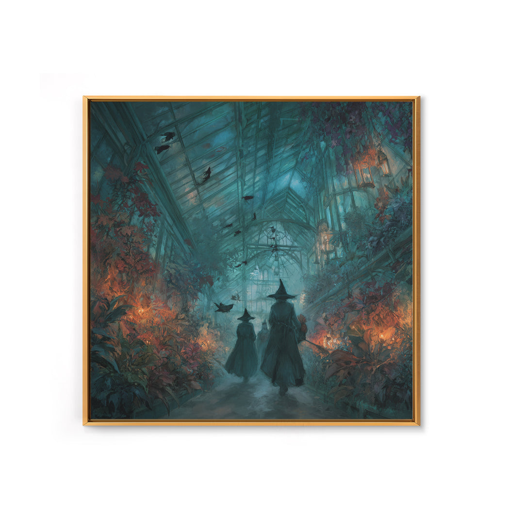 The Witch Queen Greenhouse - Procession Scene, Dark Fantasy Wall Art, Square Wall Art, Canvas Print, Halloween Home Decor, Gothic Wall Art