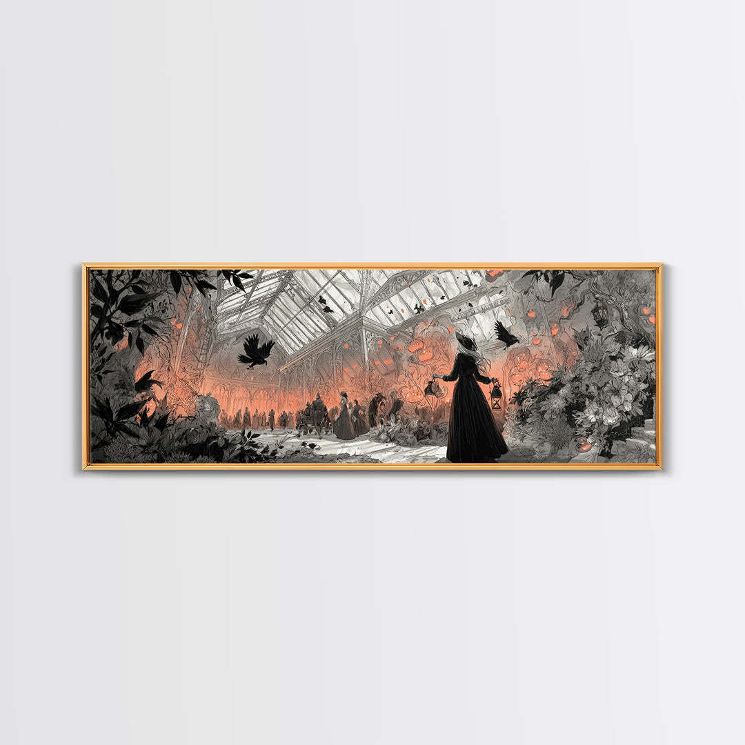The Witch Queen Greenhouse - Procession Scene, Gothic Home Decor, Extra Wide Wall Art, Canvas Print, Halloween Home Decor, Gothic Wall Art