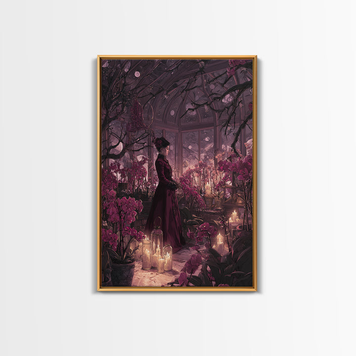 The Witch Queen Greenhouse - Surreal Celestial Vision, Gothic Home Decor, Vertical Wall Art, Canvas Print, Halloween Home Decor