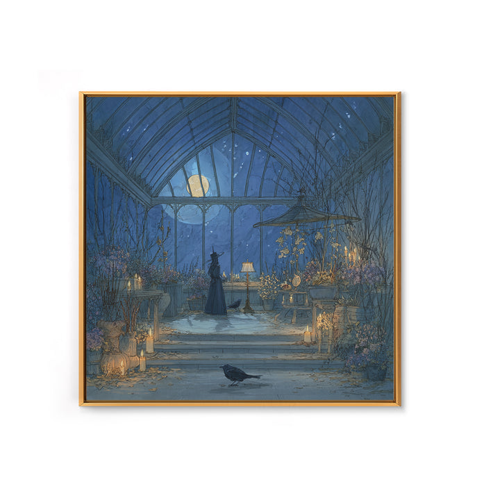 The Witch Queen Greenhouse - Surreal Celestial Vision, Spooky Wall Decor, Square Wall Art, Framed Canvas Print, Halloween Home Decor