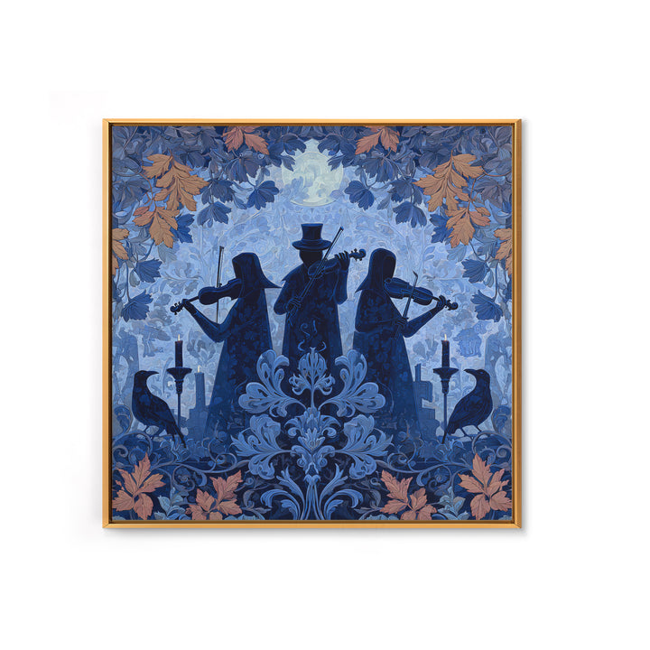 The Ghostly Violin Procession - Icon Portrait, Spooky Wall Decor, Square Wall Art, Framed Canvas Print, Halloween Home Decor