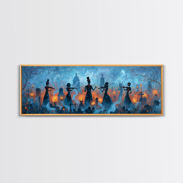 The Ghostly Violin Procession - Icon Portrait, Macabre Halloween Art, Extra Wide Wall Art, Framed Canvas Print, Halloween Home Decor
