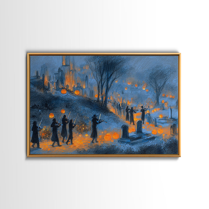 The Ghostly Violin Procession - Environmental Panorama, Gothic Home Decor, Landscape Wall Art, Canvas Print, Halloween Home Decor