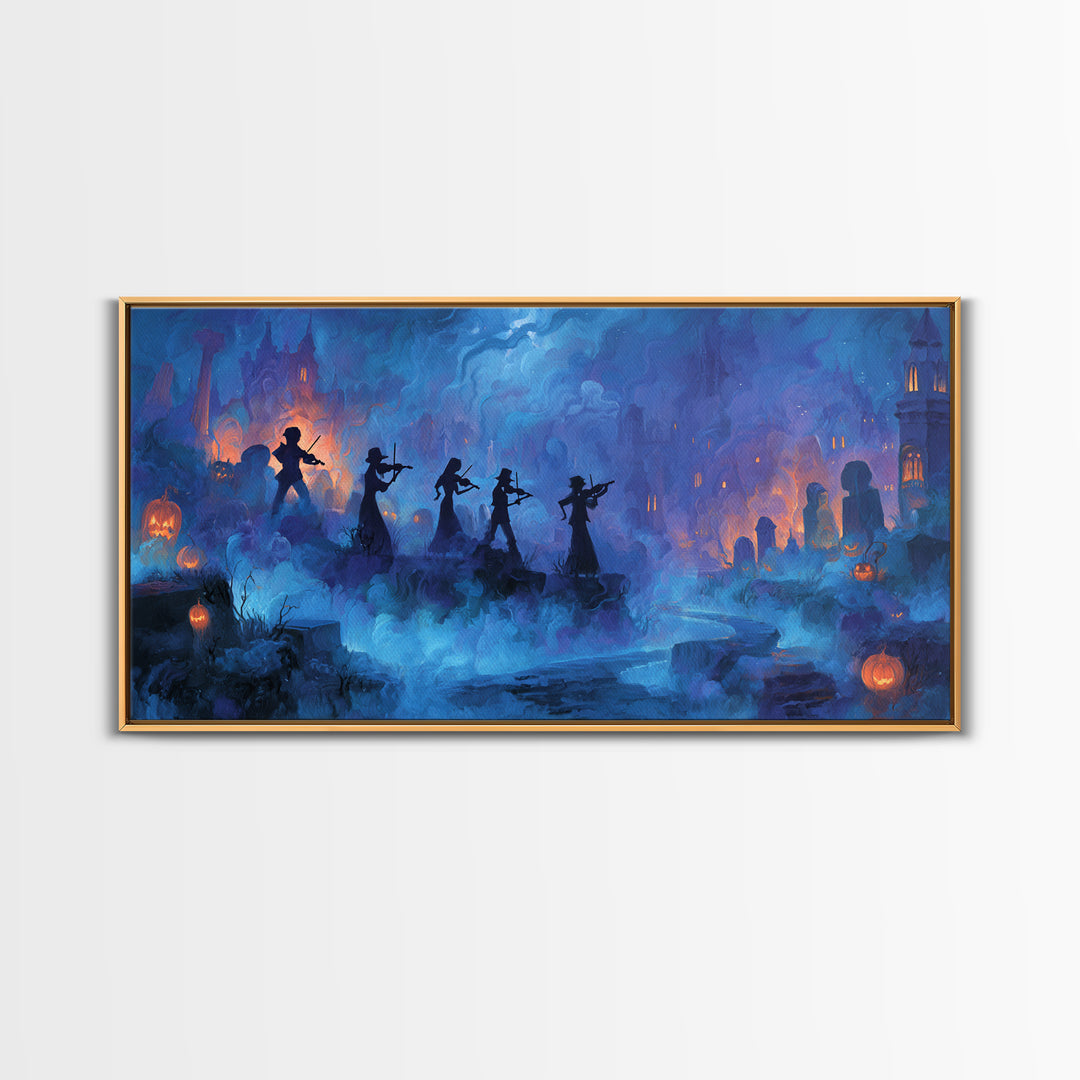 The Ghostly Violin Procession - Environmental Panorama, Occult Wall Decor, Wide Panoramic Art, Canvas Print, Halloween Home Decor
