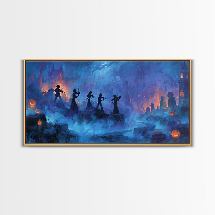 The Ghostly Violin Procession - Environmental Panorama, Occult Wall Decor, Wide Panoramic Art, Canvas Print, Halloween Home Decor