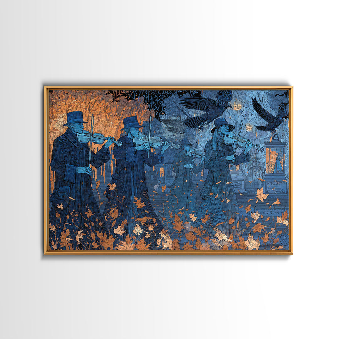 The Ghostly Violin Procession - Procession Scene, Halloween Wall Art, Landscape Wall Art, Framed Canvas Print, Halloween Home Decor