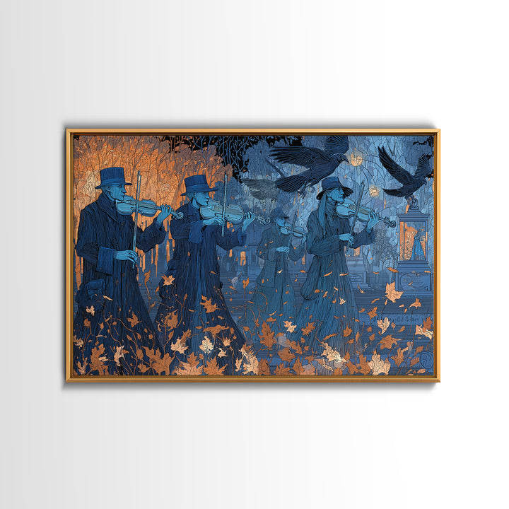 The Ghostly Violin Procession - Procession Scene, Halloween Wall Art, Landscape Wall Art, Framed Canvas Print, Halloween Home Decor