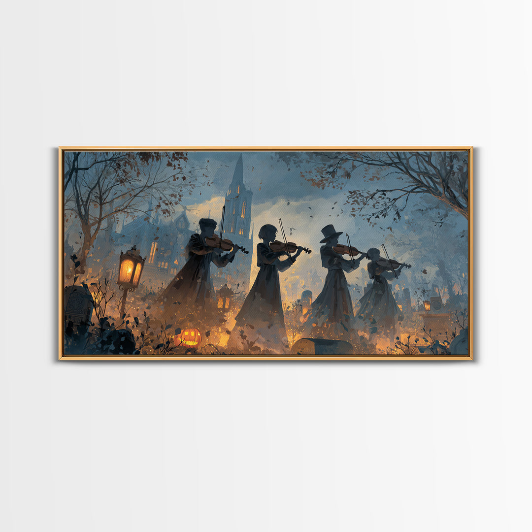 The Ghostly Violin Procession - Procession Scene, Occult Wall Decor, Wide Panoramic Art, Canvas Print, Halloween Home Decor, Gothic Wall Art