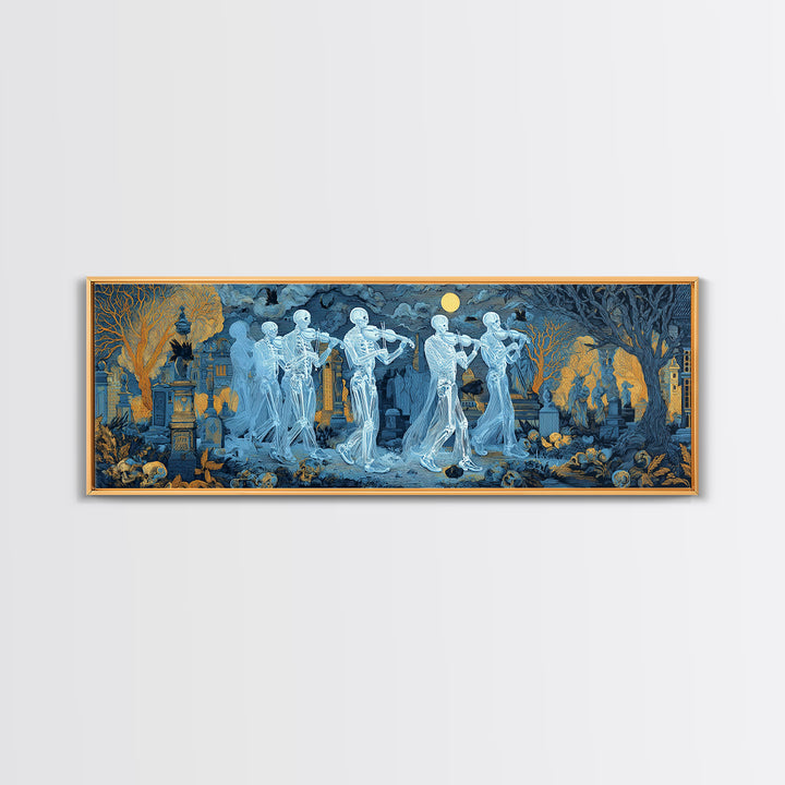 The Ghostly Violin Procession - Surreal Celestial Vision, Spooky Wall Decor, Extra Wide Wall Art, Framed Canvas Print, Halloween Home Decor