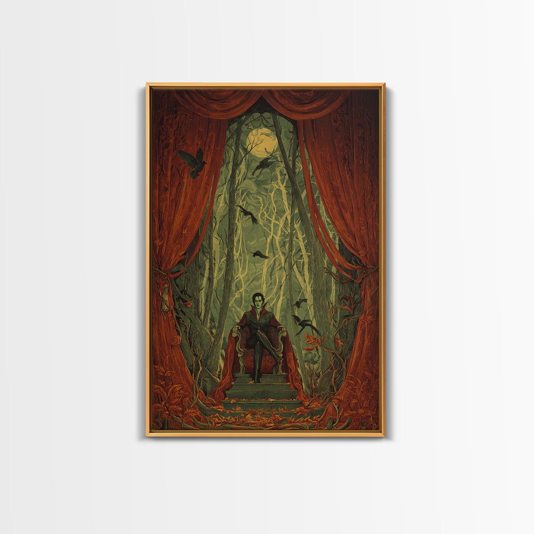 The Velvet Vampire Conservatory - Icon Portrait, Macabre Halloween Art, Vertical Wall Art, Framed Canvas Print, Halloween Home Decor