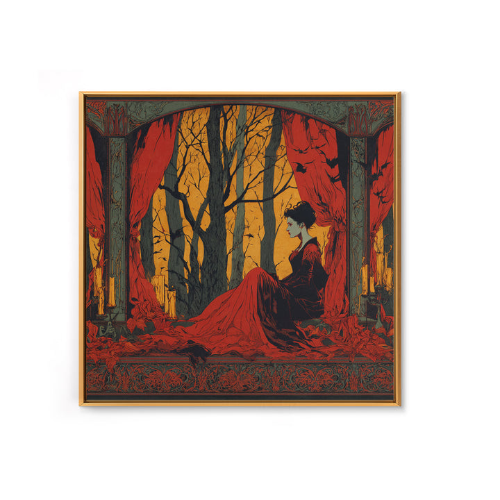 The Velvet Vampire Conservatory - Icon Portrait, Dark Fantasy Wall Art, Square Wall Art, Canvas Print, Halloween Home Decor, Gothic Wall Art