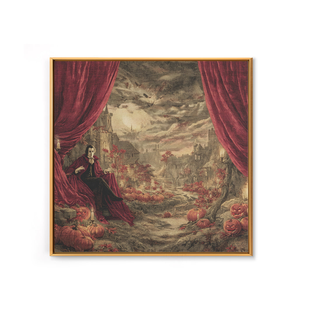 The Velvet Vampire Conservatory - Environmental Panorama, Occult Wall Decor, Square Wall Art, Canvas Print, Halloween Home Decor