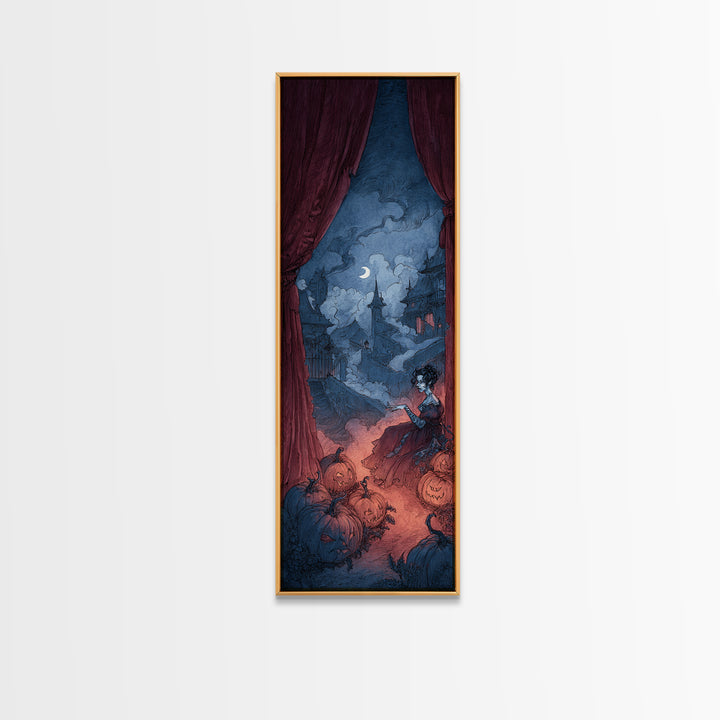 The Velvet Vampire Conservatory - Environmental Panorama, Occult Wall Decor, Tall Narrow Wall Art, Canvas Print, Halloween Home Decor