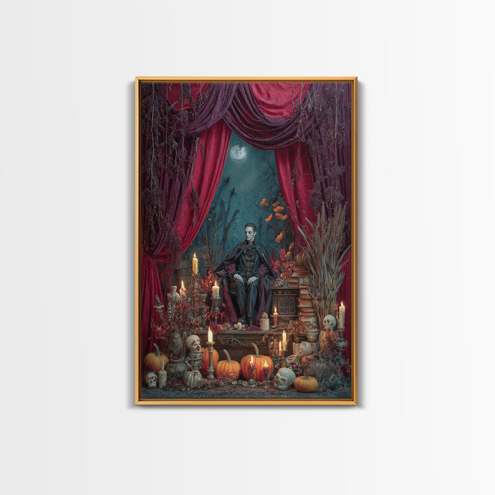 The Velvet Vampire Conservatory - Occult Still Life, Macabre Halloween Art, Vertical Wall Art, Framed Canvas Print, Halloween Home Decor