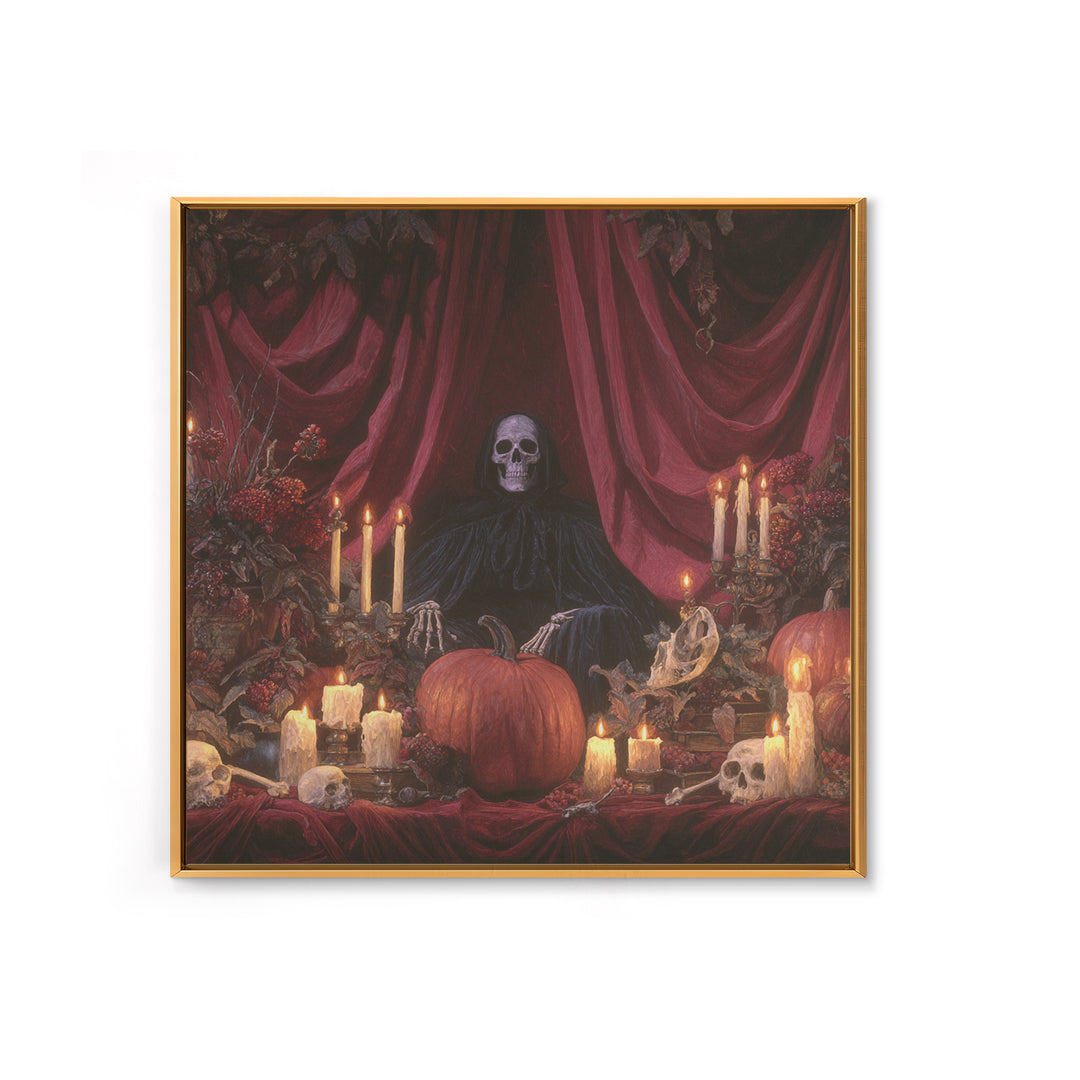 The Velvet Vampire Conservatory - Occult Still Life, Macabre Halloween Art, Square Wall Art, Framed Canvas Print, Halloween Home Decor