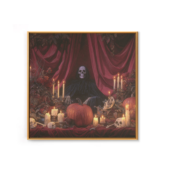 The Velvet Vampire Conservatory - Occult Still Life, Macabre Halloween Art, Square Wall Art, Framed Canvas Print, Halloween Home Decor