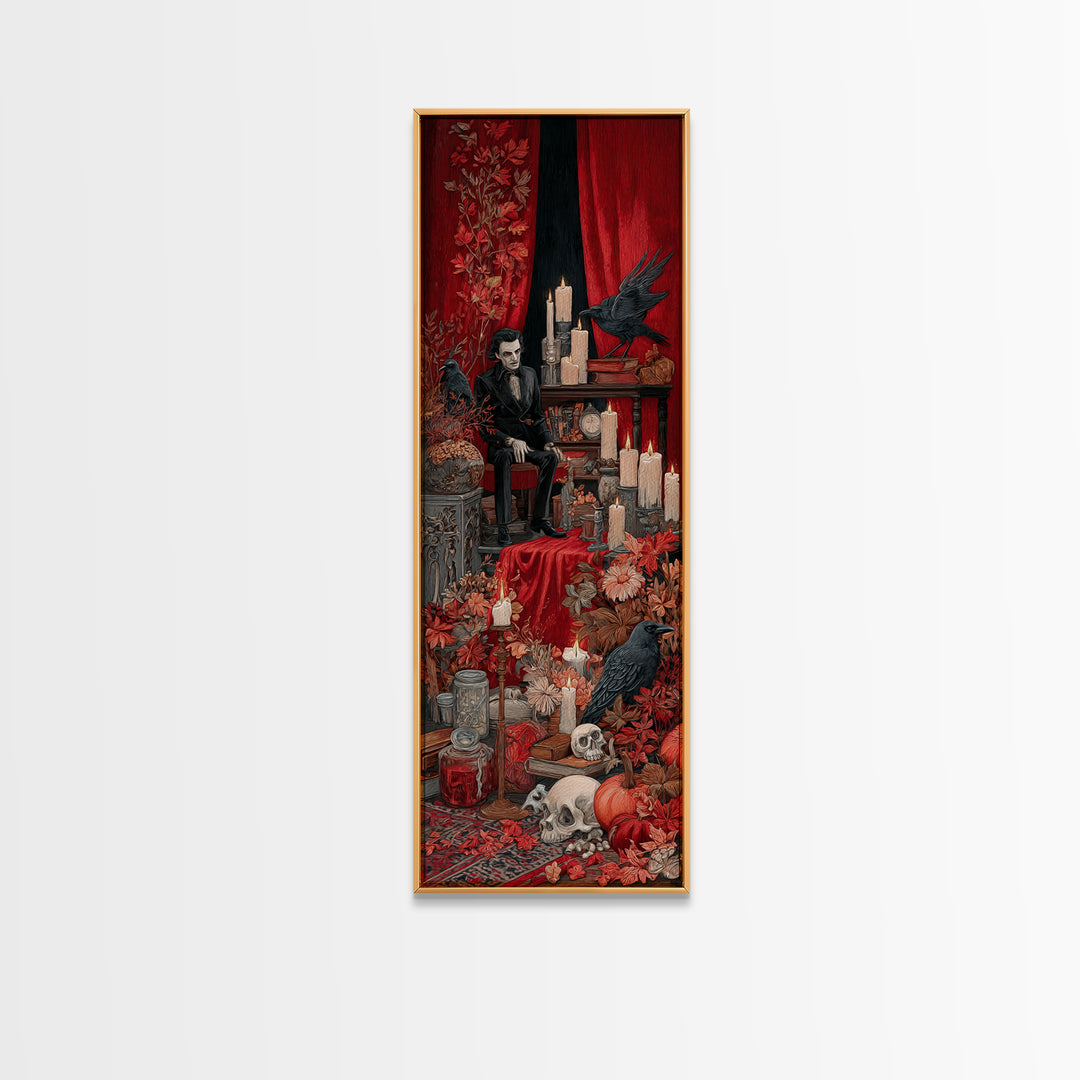 The Velvet Vampire Conservatory - Occult Still Life, Occult Wall Decor, Tall Narrow Wall Art, Canvas Print, Halloween Home Decor