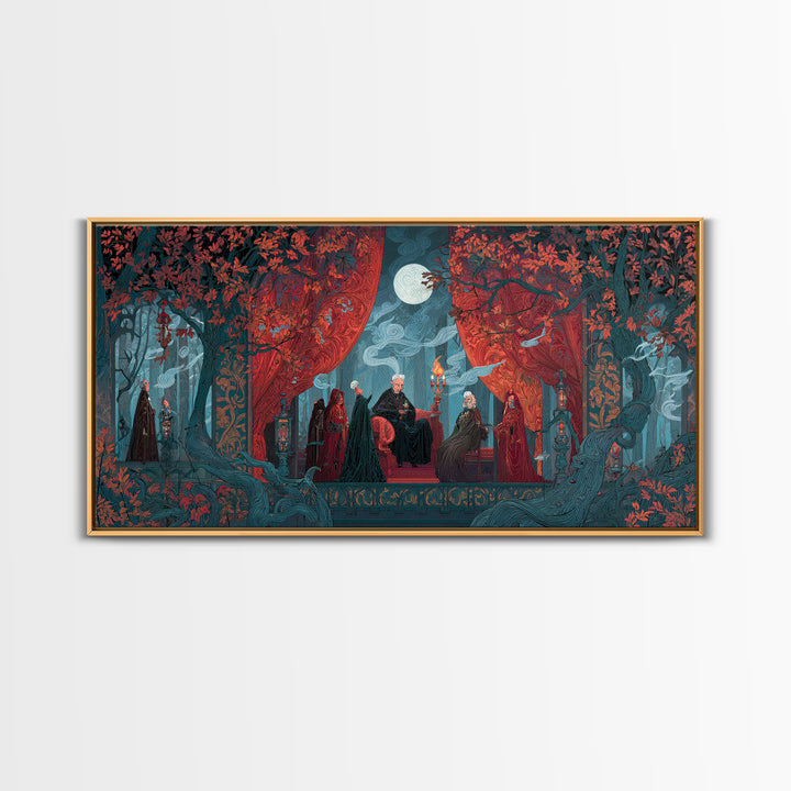 The Velvet Vampire Conservatory - Procession Scene, Gothic Home Decor, Wide Panoramic Art, Canvas Print, Halloween Home Decor