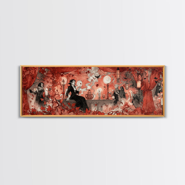 The Velvet Vampire Conservatory - Procession Scene, Gothic Home Decor, Extra Wide Wall Art, Canvas Print, Halloween Home Decor