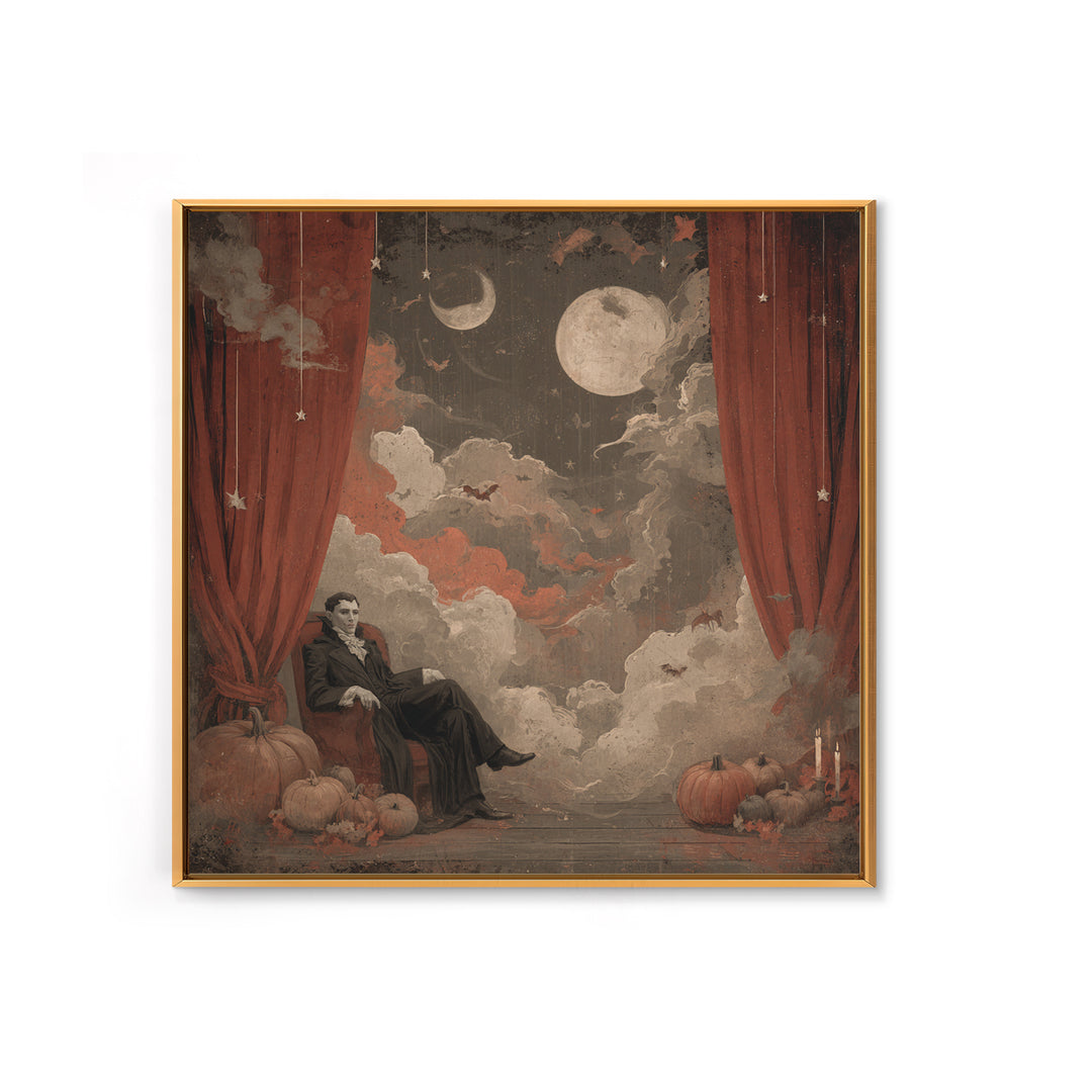 The Velvet Vampire Conservatory - Surreal Celestial Vision, Macabre Halloween Art, Square Wall Art, Framed Canvas Print, Gothic Wall Art