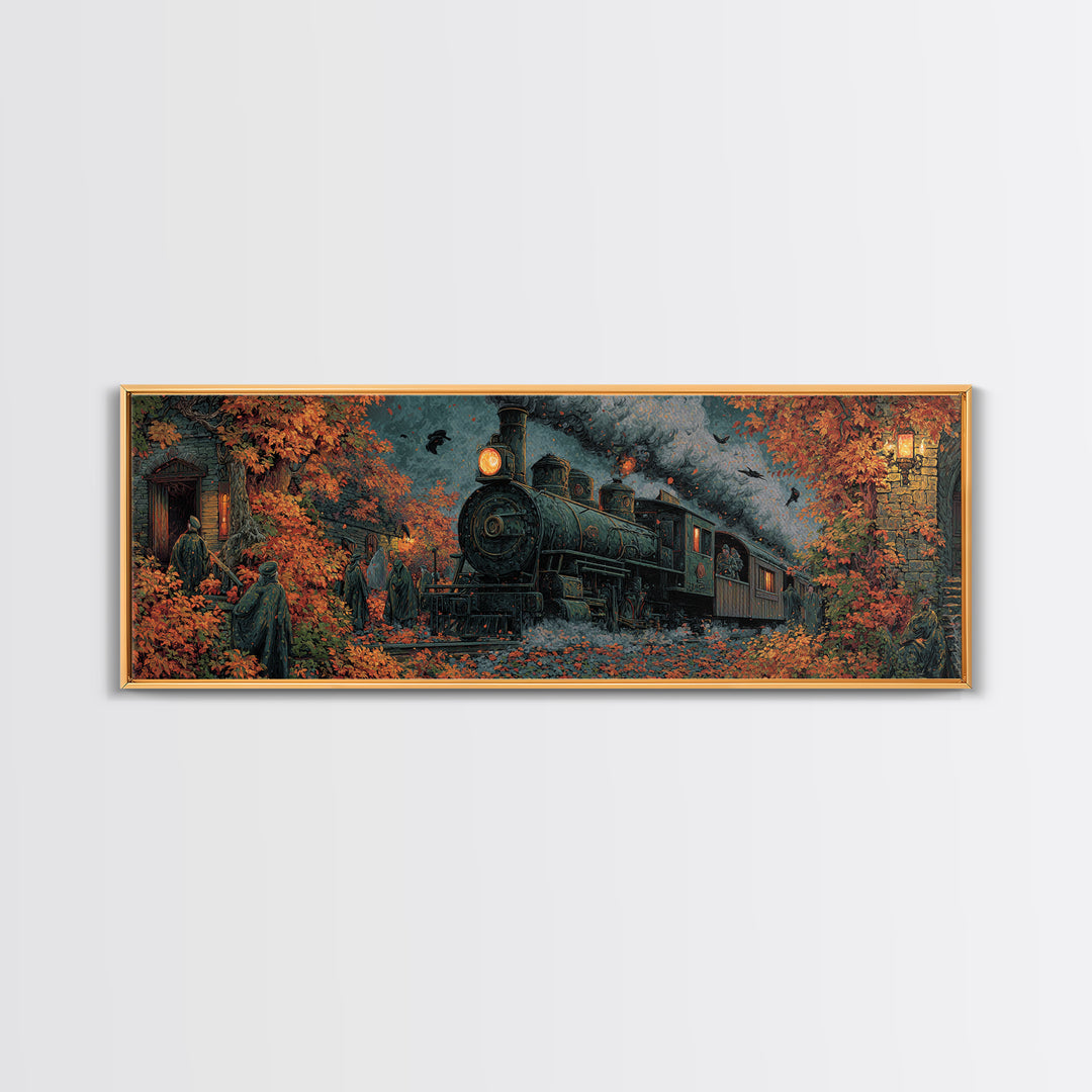 The Phantom Train Of October - Procession Scene, Spooky Wall Decor, Extra Wide Wall Art, Framed Canvas Print, Halloween Home Decor