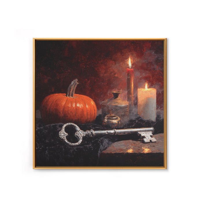 The Bone Key Still Life - Icon Portrait, Halloween Wall Art, Square Wall Art, Framed Canvas Print, Halloween Home Decor, Gothic Wall Art