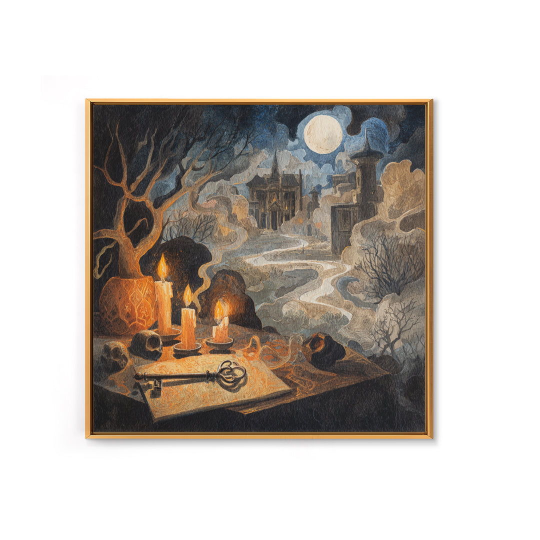 The Bone Key Still Life - Environmental Panorama, Gothic Home Decor, Square Wall Art, Canvas Print, Halloween Home Decor, Gothic Wall Art