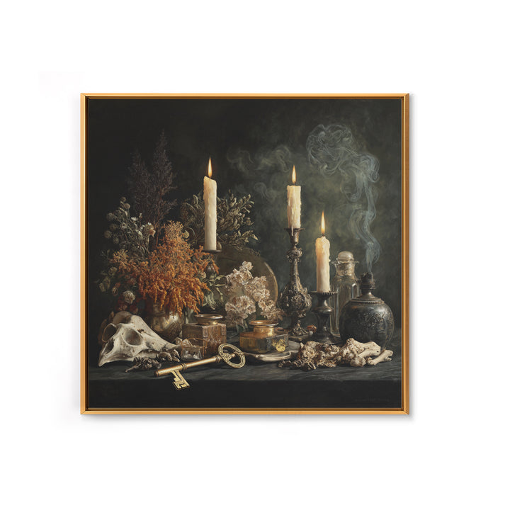 The Bone Key Still Life - Occult Still Life, Gothic Home Decor, Square Wall Art, Canvas Print, Halloween Home Decor, Gothic Wall Art