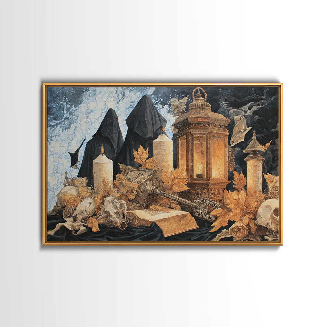 The Bone Key Still Life - Procession Scene, Spooky Wall Decor, Landscape Wall Art, Framed Canvas Print, Halloween Home Decor