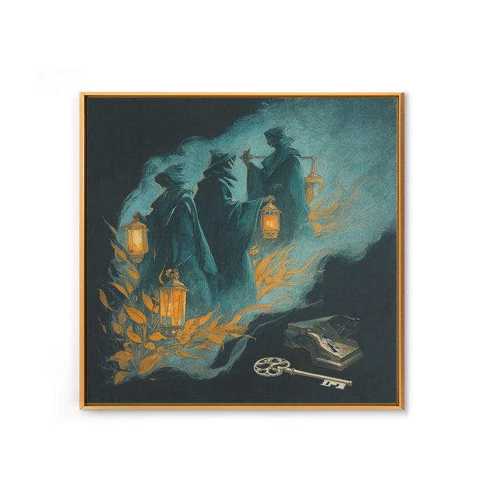 The Bone Key Still Life - Procession Scene, Halloween Wall Art, Square Wall Art, Framed Canvas Print, Halloween Home Decor, Gothic Wall Art