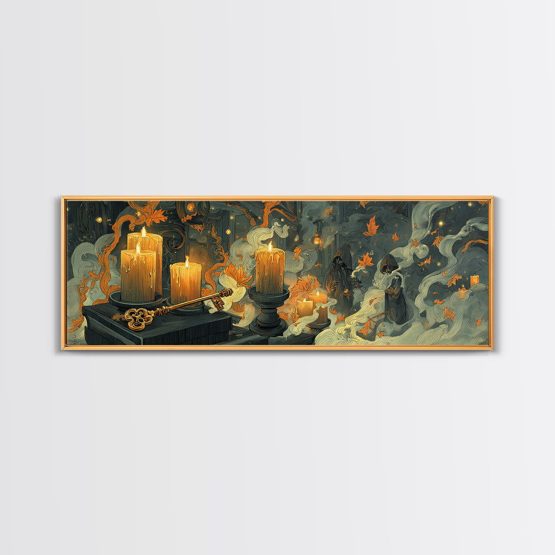 The Bone Key Still Life - Procession Scene, Spooky Wall Decor, Extra Wide Wall Art, Framed Canvas Print, Halloween Home Decor