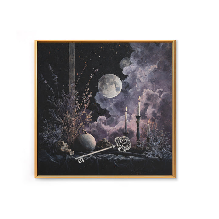 The Bone Key Still Life - Surreal Celestial Vision, Occult Wall Decor, Square Wall Art, Canvas Print, Halloween Home Decor, Gothic Wall Art