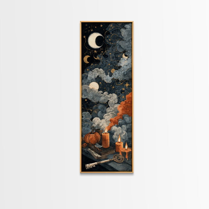 The Bone Key Still Life - Surreal Celestial Vision, Gothic Home Decor, Tall Narrow Wall Art, Canvas Print, Halloween Home Decor