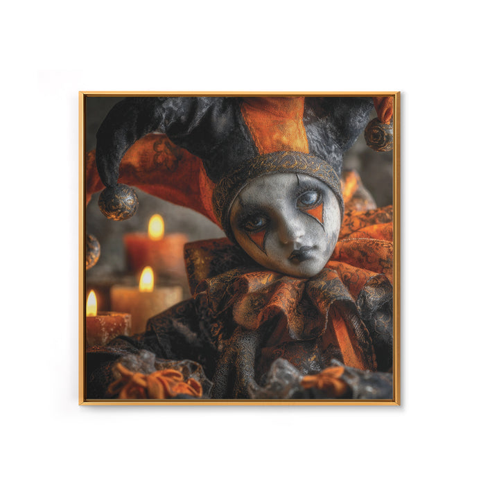 The Haunted Harlequin Doll - Icon Portrait, Gothic Home Decor, Square Wall Art, Canvas Print, Halloween Home Decor, Gothic Wall Art