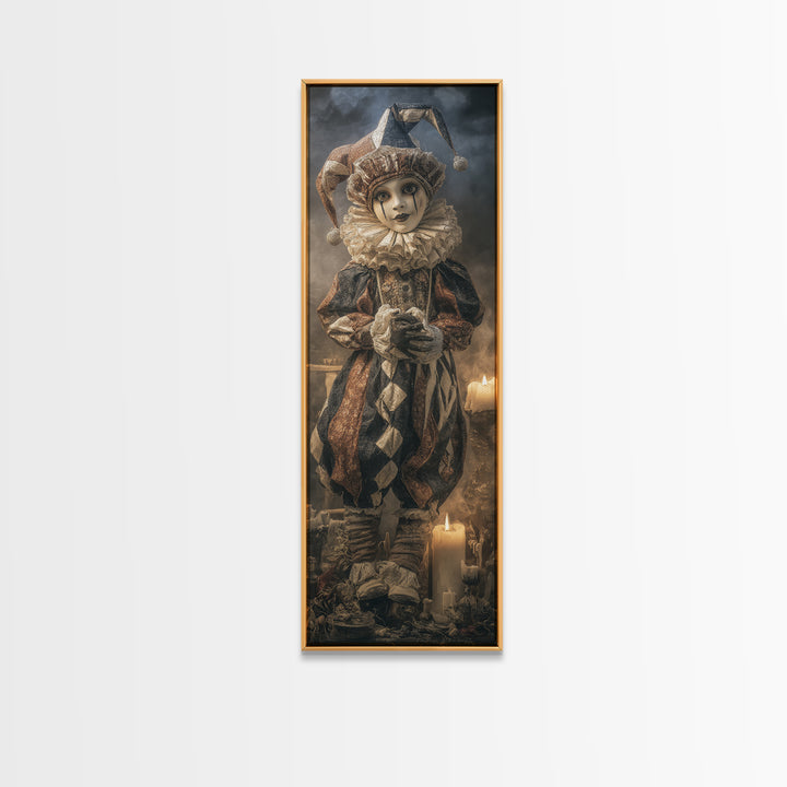 The Haunted Harlequin Doll - Occult Still Life, Gothic Home Decor, Tall Narrow Wall Art, Canvas Print, Halloween Home Decor, Gothic Wall Art