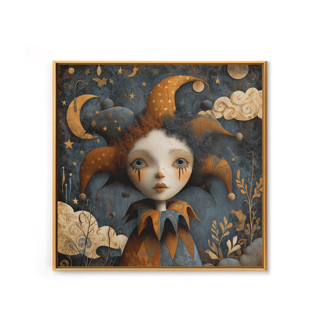 The Haunted Harlequin Doll - Surreal Celestial Vision, Halloween Wall Art, Square Wall Art, Framed Canvas Print, Halloween Home Decor