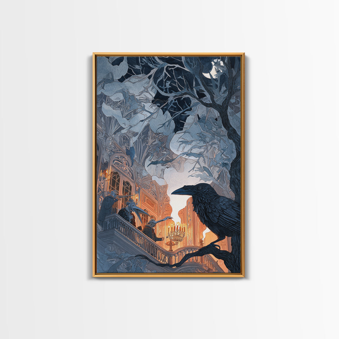 The Raven-Masked Ballroom - Icon Portrait, Macabre Halloween Art, Vertical Wall Art, Framed Canvas Print, Halloween Home Decor