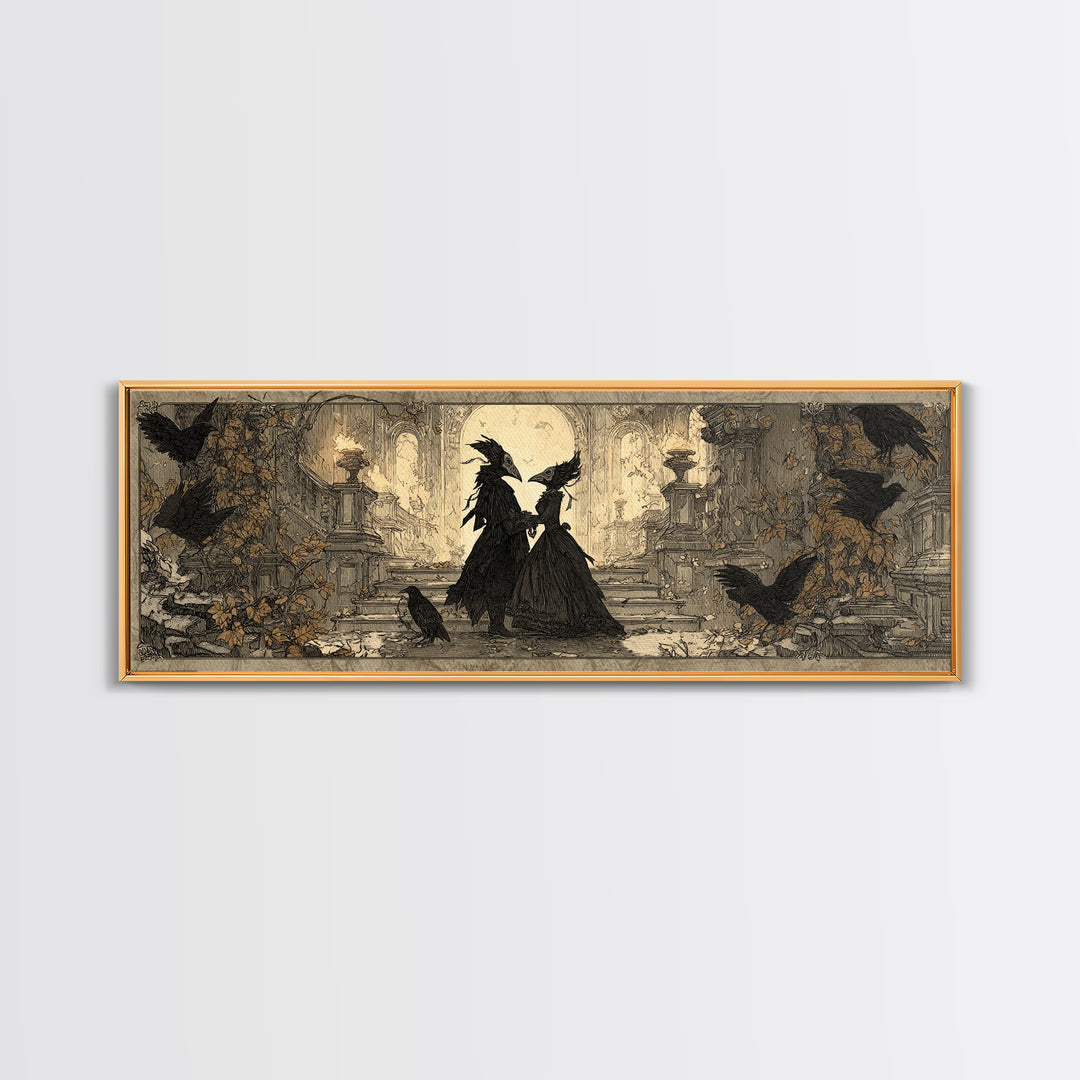 The Raven-Masked Ballroom - Icon Portrait, Gothic Home Decor, Extra Wide Wall Art, Canvas Print, Halloween Home Decor, Gothic Wall Art