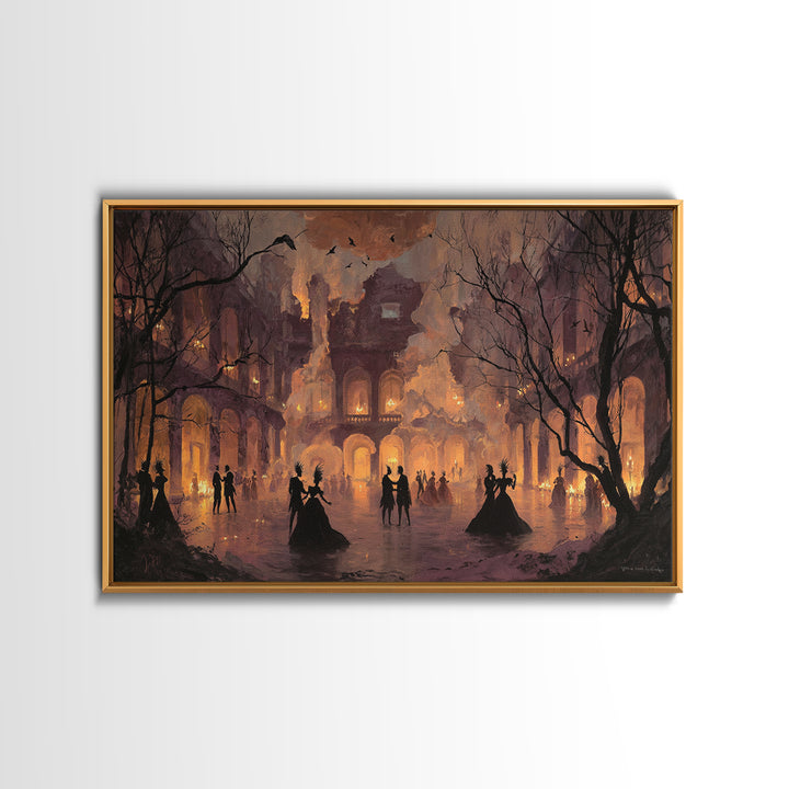 The Raven-Masked Ballroom - Environmental Panorama, Occult Wall Decor, Landscape Wall Art, Canvas Print, Halloween Home Decor