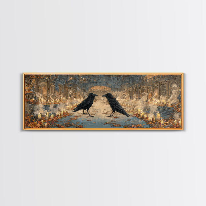 The Raven-Masked Ballroom - Environmental Panorama, Gothic Home Decor, Extra Wide Wall Art, Canvas Print, Halloween Home Decor