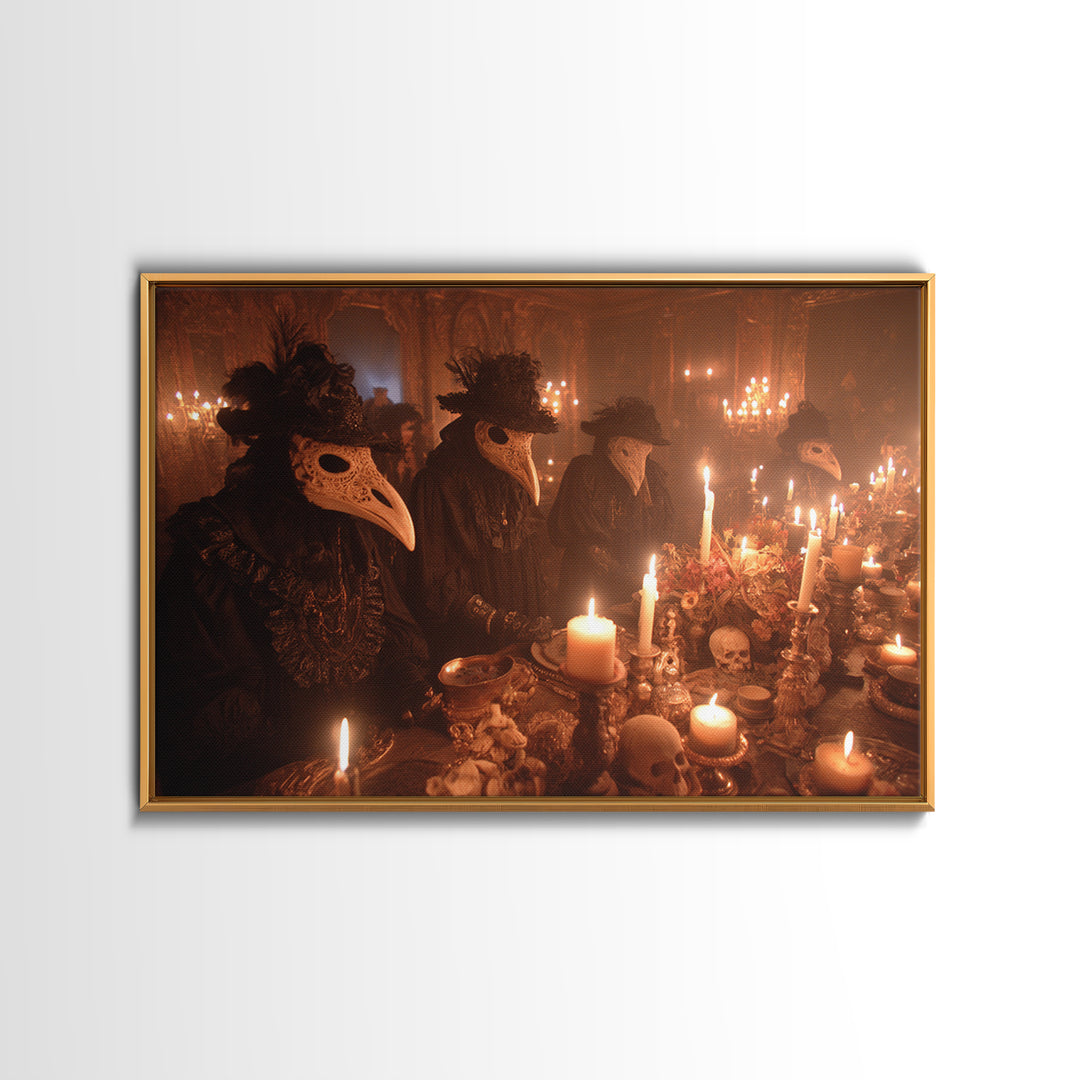 The Raven-Masked Ballroom - Occult Still Life, Macabre Halloween Art, Landscape Wall Art, Framed Canvas Print, Halloween Home Decor