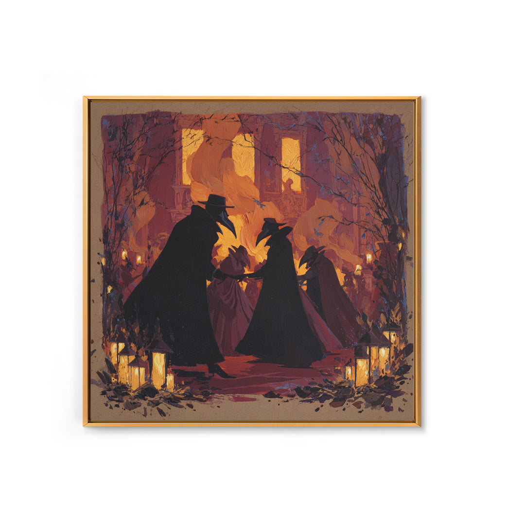 The Raven-Masked Ballroom - Procession Scene, Spooky Wall Decor, Square Wall Art, Framed Canvas Print, Halloween Home Decor, Gothic Wall Art