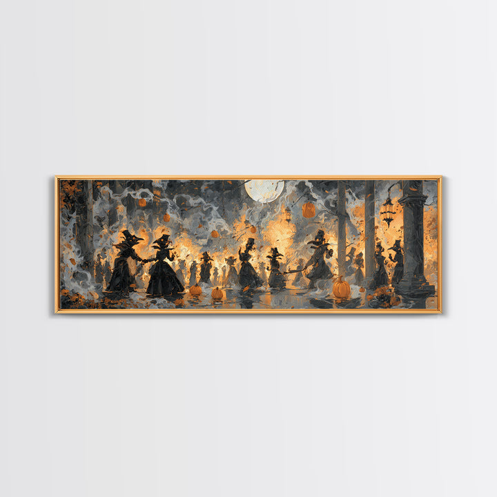 The Raven-Masked Ballroom - Procession Scene, Occult Wall Decor, Extra Wide Wall Art, Canvas Print, Halloween Home Decor, Gothic Wall Art