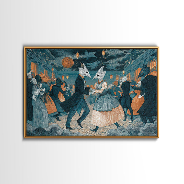 The Raven-Masked Ballroom - Surreal Celestial Vision, Halloween Wall Art, Landscape Wall Art, Framed Canvas Print, Halloween Home Decor